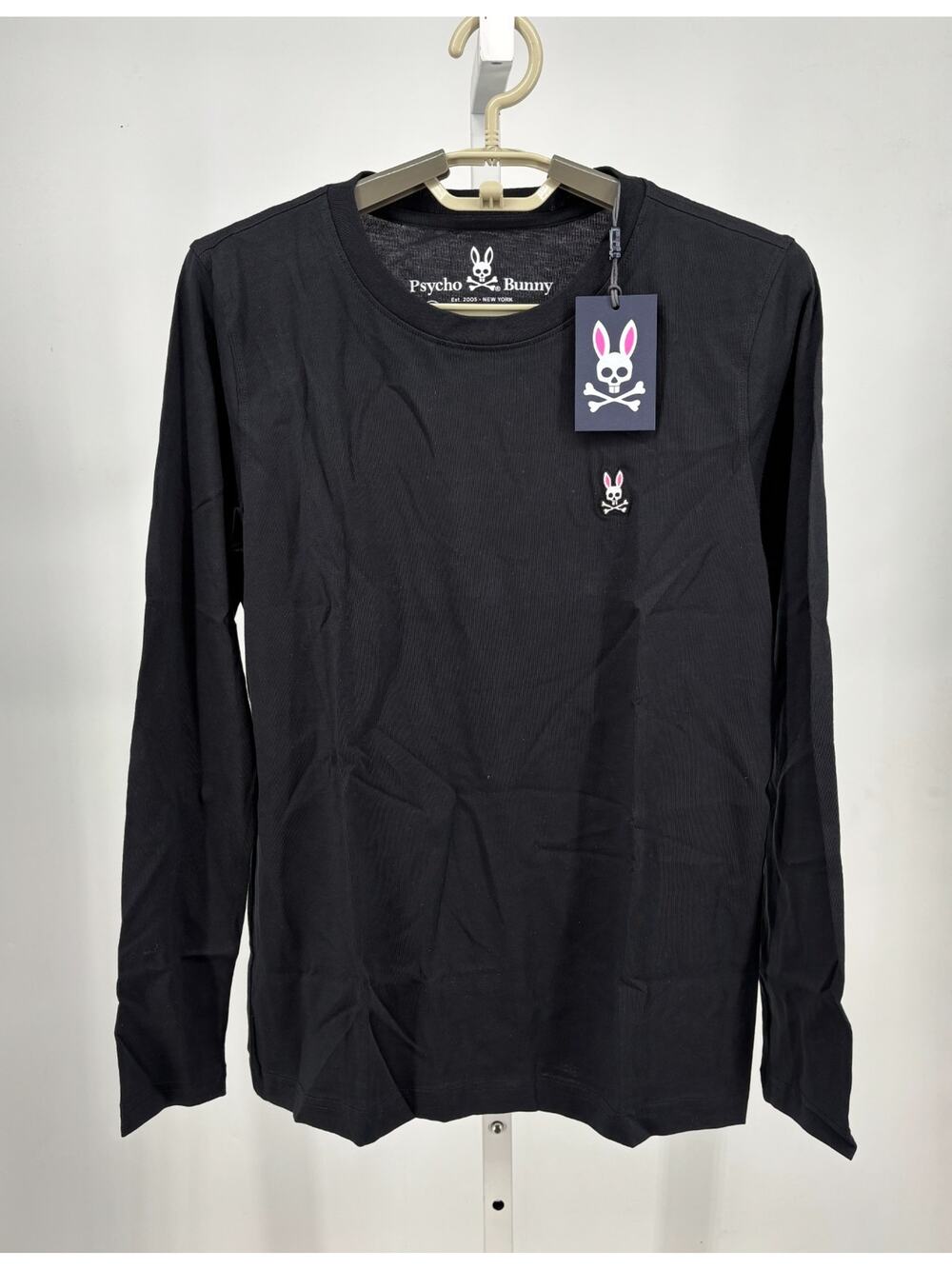 Psycho Bunny Men's Regular Fit Long Sleeve Crew Neck T-Shirt Black XXS